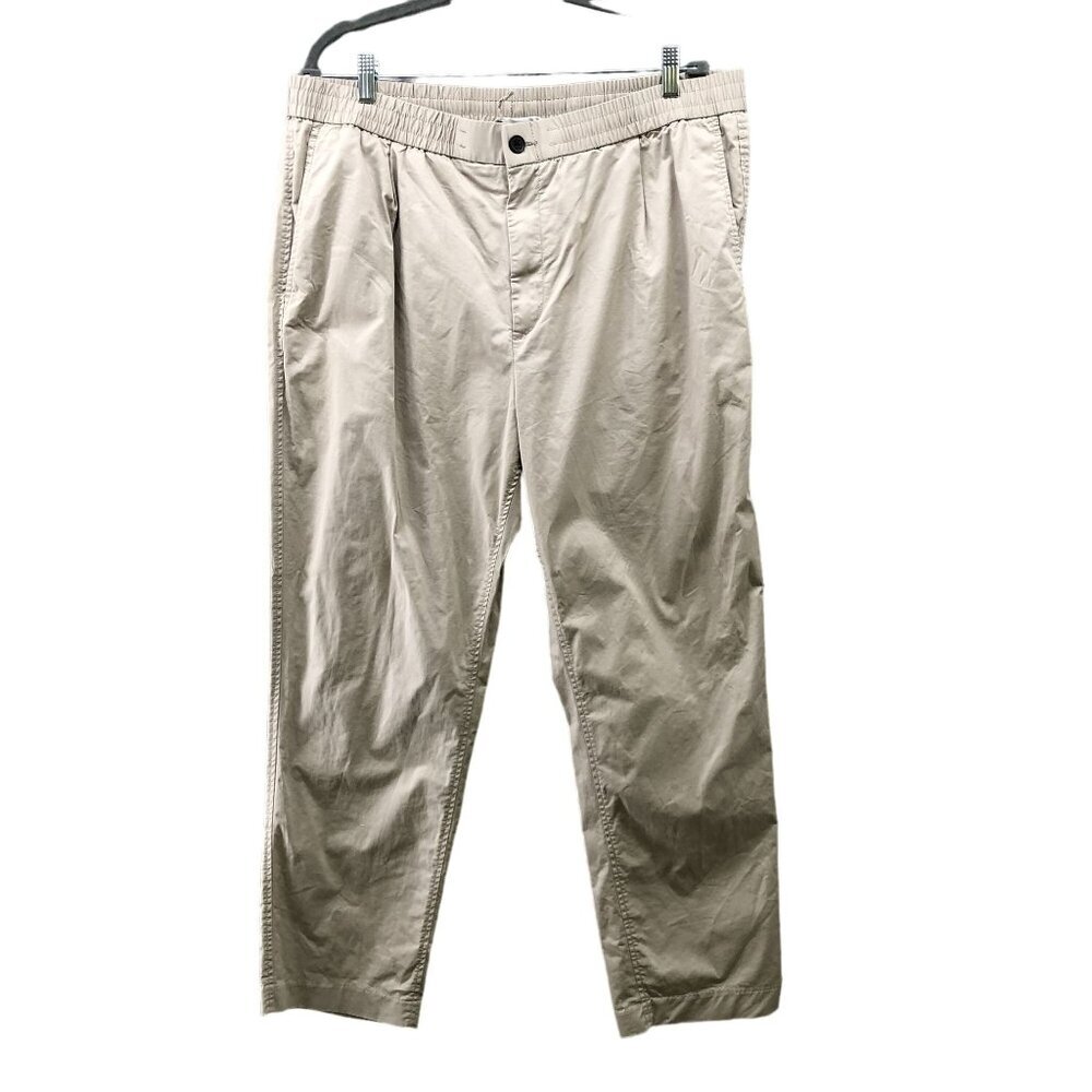 H&M Regular Fit Pull On Chino Pants Mens XL Drawstring Tapered Leg Beige Khaki‎